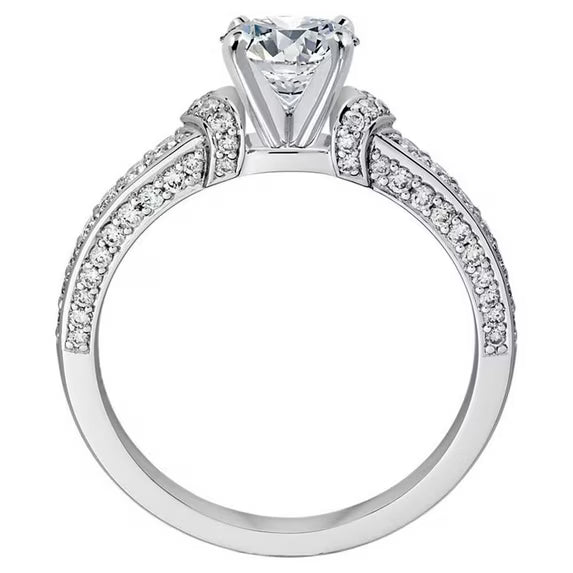 JeenMata Channel Set Perfect Round Cut Real Diamond Engagement Ring in 10k White Gold