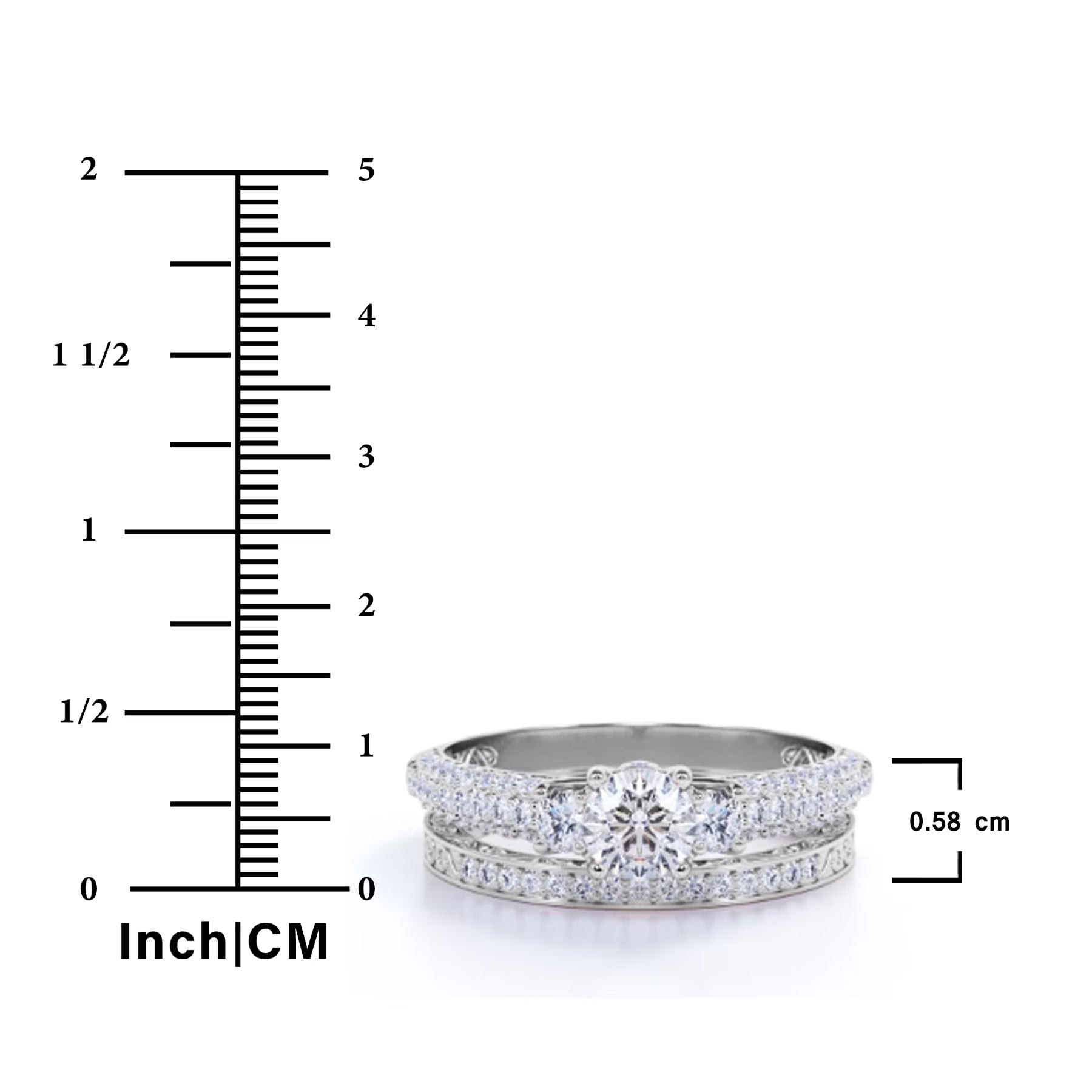 JeenMata 1.25 Carat Round Brilliant Cut Lab Grown Three Stones Diamond - Vintage Design Wedding Ring Set in 18K White Gold Plating for Women