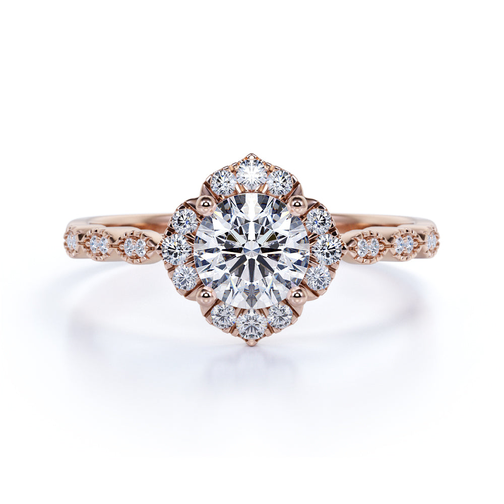 1.75 Carat Round Moissanite Art Deco Engagement Ring
