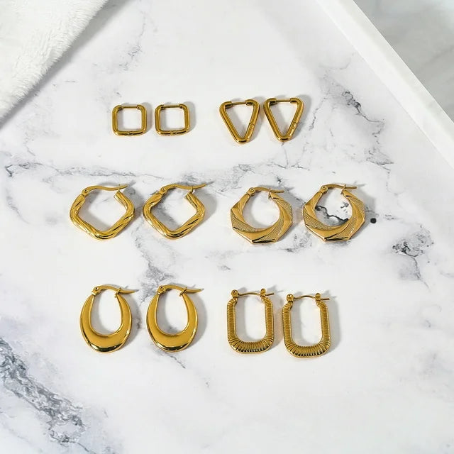 6 Pairs MultiPack Fashion Earrings Set in Yellow Gold Plating, Chunky, Twisted, Hoop Earrings, Paperclip, Drop Earrings, Jewelry Gift for Women