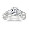 JeenMata 2 Carat Round Brilliant Cut Lab Grown Diamond 3-Stone Engagement Ring Set with Infinity Style Band in 18K White Gold Plating for Women
