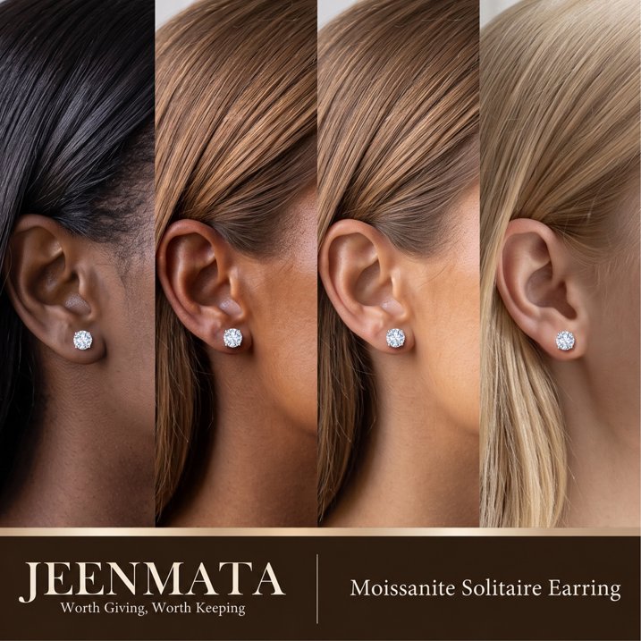 JeenMata 4 Carat Round Solitaire Moissanite Stud Earrings for Women, Earrings for Men, 18K White Gold Plated, Hypoallergenic Earrings, D VS1, Stud Earring for Woman, Jewelry, Gift, Earrings