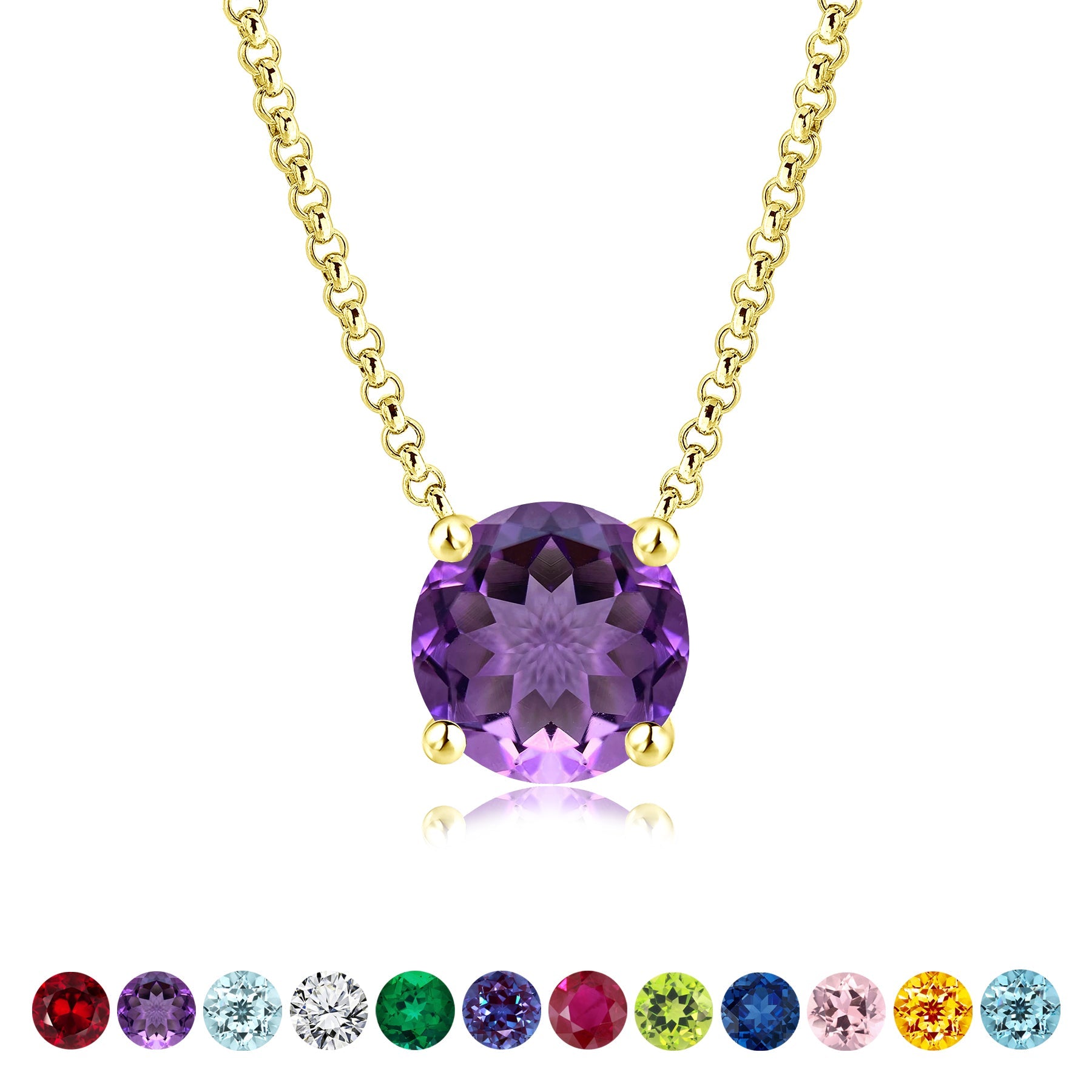 JeenMata 1 Carat Amethyst - February Birthstone Solitaire Pendant Necklace in 18K Yellow Gold Plated, Female, Adult