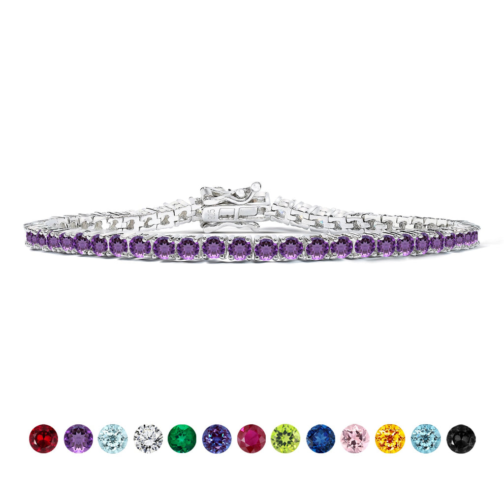 Classic 5.5 TCW Round Cut February - Amethyst - Birthstone Tennis Bracelet Eternity Design - White Gold Plating, Female, Adult