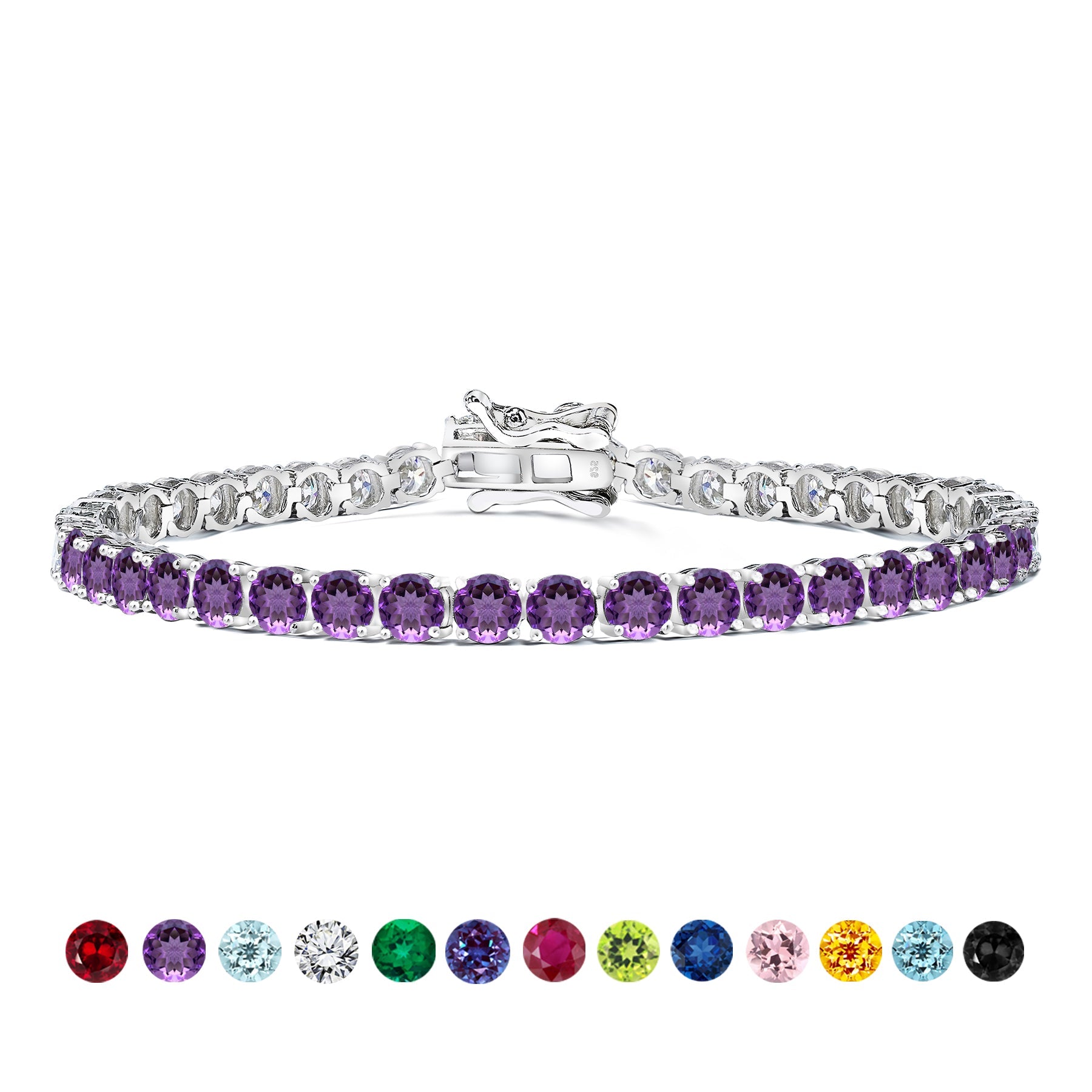 11 TCW Round Cut February - Amethyst - Birthstone Tennis Bracelet for Women in Eternity Design - White Gold Plating, Female, Adult