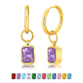 2 Carat Emerald Cut - Amethyst - February Birthstone Bezel Huggie Hoop Earrings - 18K Yellow Gold Plating