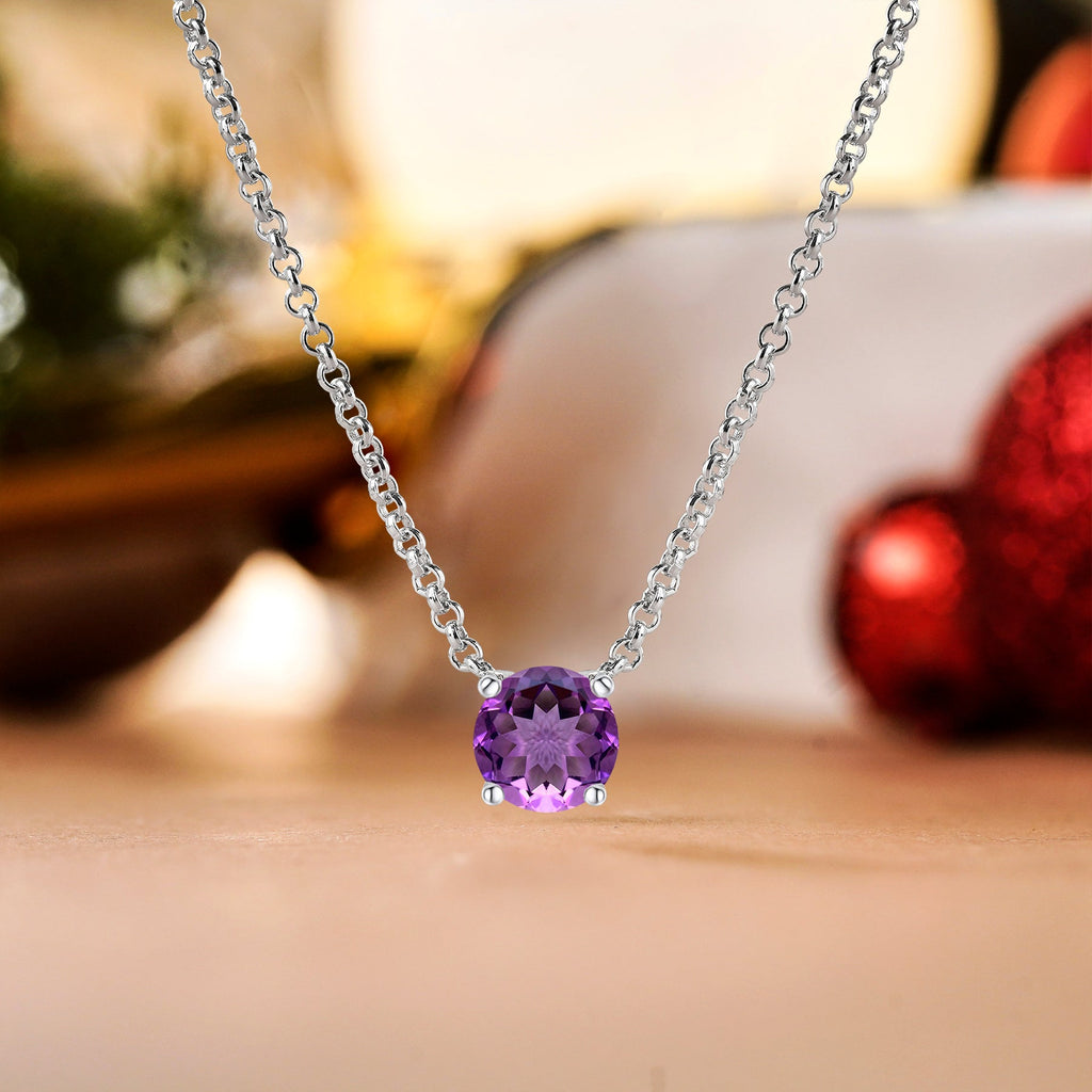 JeenMata 1 Carat Amethyst - February Birthstone Solitaire Pendant Necklace in 18K Yellow Gold Plated, Female, Adult