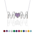 MOM Pendant Necklace - Purple Stone - February Birthstone in 18K White Gold over Sterling Silver