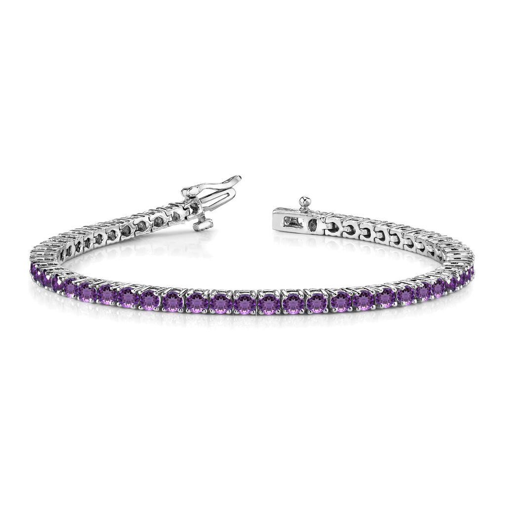 11 TCW Round Cut February - Amethyst - Birthstone Tennis Bracelet for Women in Eternity Design - White Gold Plating, Female, Adult
