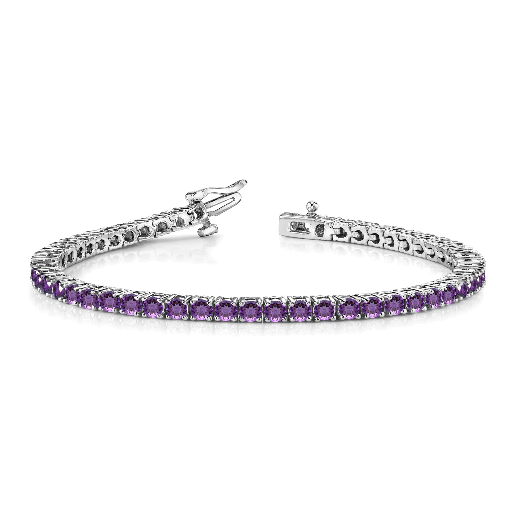 11 TCW Round Cut February - Amethyst - Birthstone Tennis Bracelet for Women in Eternity Design - White Gold Plating, Female, Adult
