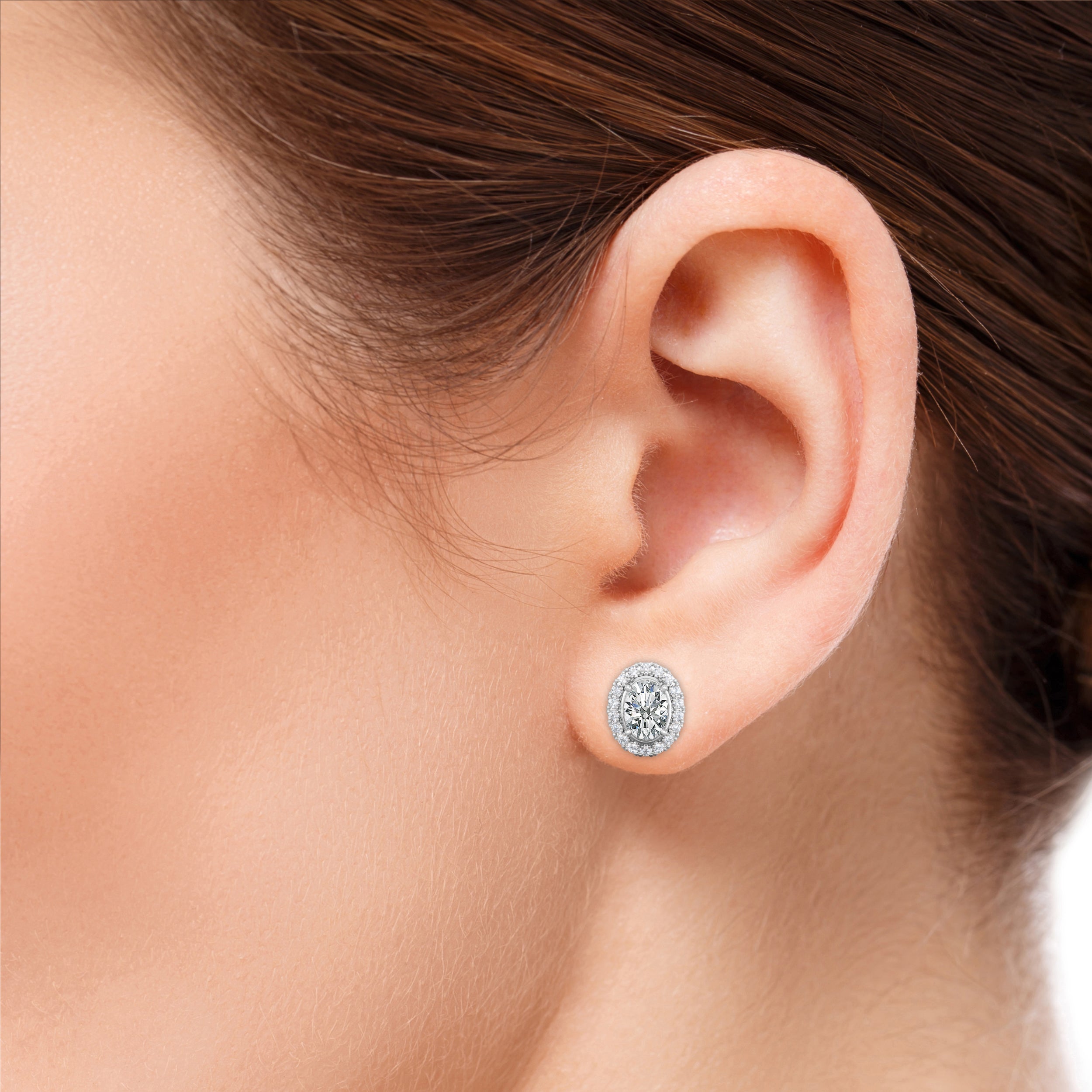 JeenMata 1.1 Carat Oval Cut Moissanite - Cluster Halo - Prong Set Stud Earrings - 18K White Gold Plating over Silver