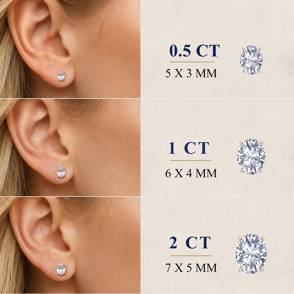 JeenMata 2 Carat Oval Solitaire Moissanite Stud Earrings for Women, Earrings for Men, 18K Rose Gold Plated, Hypoallergenic Earrings, D VS1, Stud Earring for Woman, Jewelry, Gift, Earrings