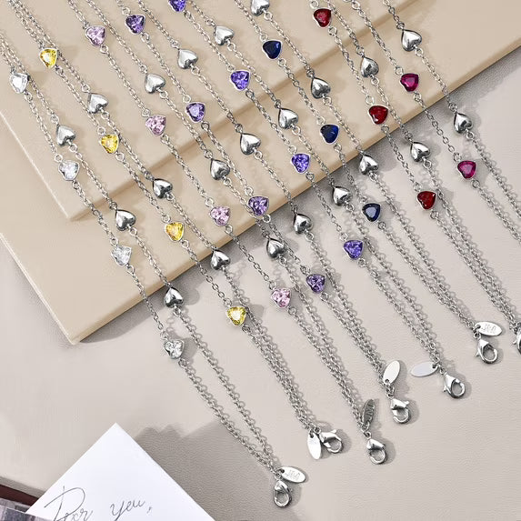 JeenMata 3 Carat September Birthstone Heart Bracelet - Double Heart Bracelet in 18K White Gold Plating for Women