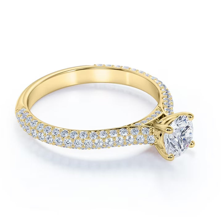 JeenMata 1.75 Carat Round Cut Moissanite Engagement Ring - Classic Engagement Ring - Cluster Ring - 18k Yellow Gold Over Silver