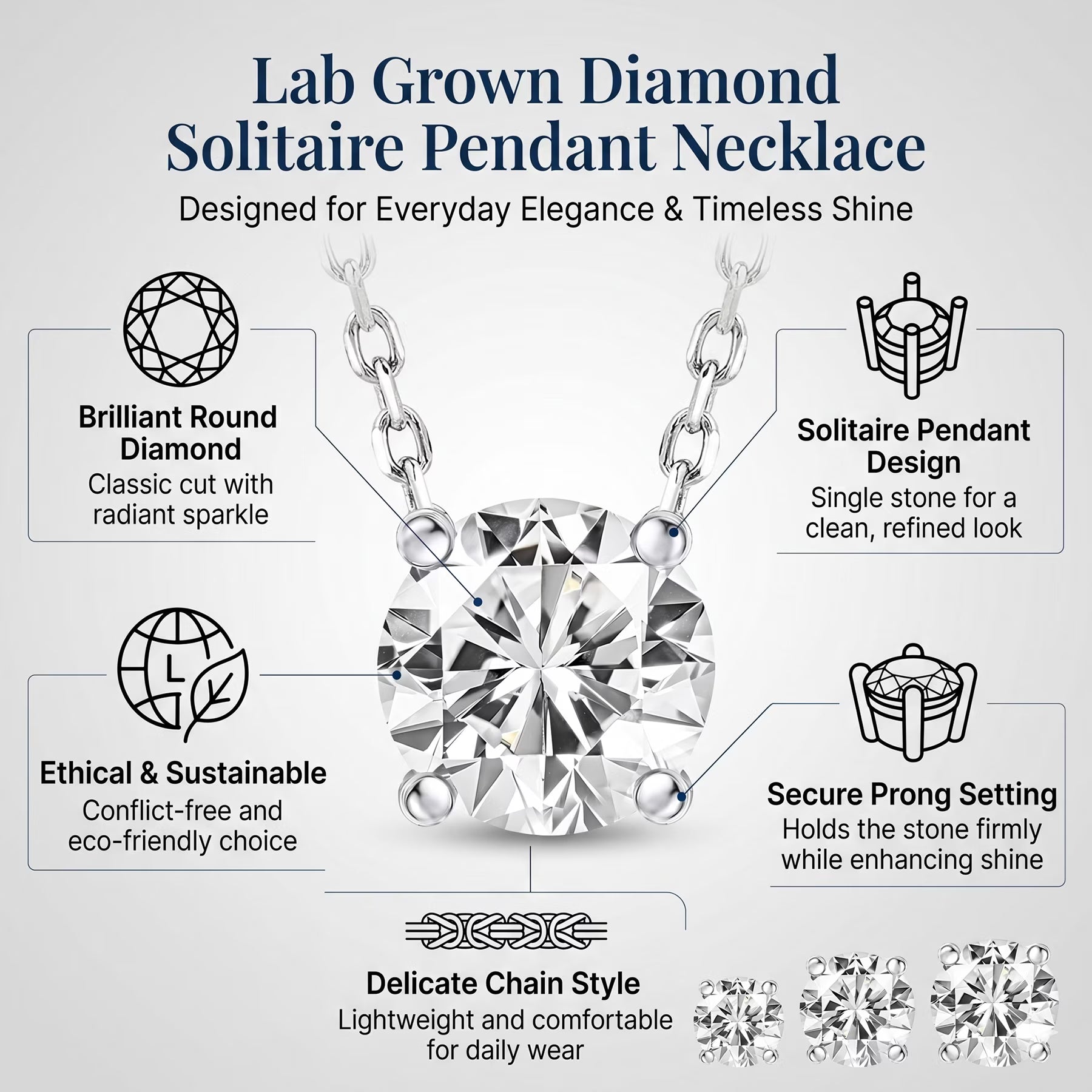 JeenMata Lab Grown Diamond 0.50 Carat Round Cut Classic Solitaire Pendant Necklace - in 18K Yellow Gold Plating for Women