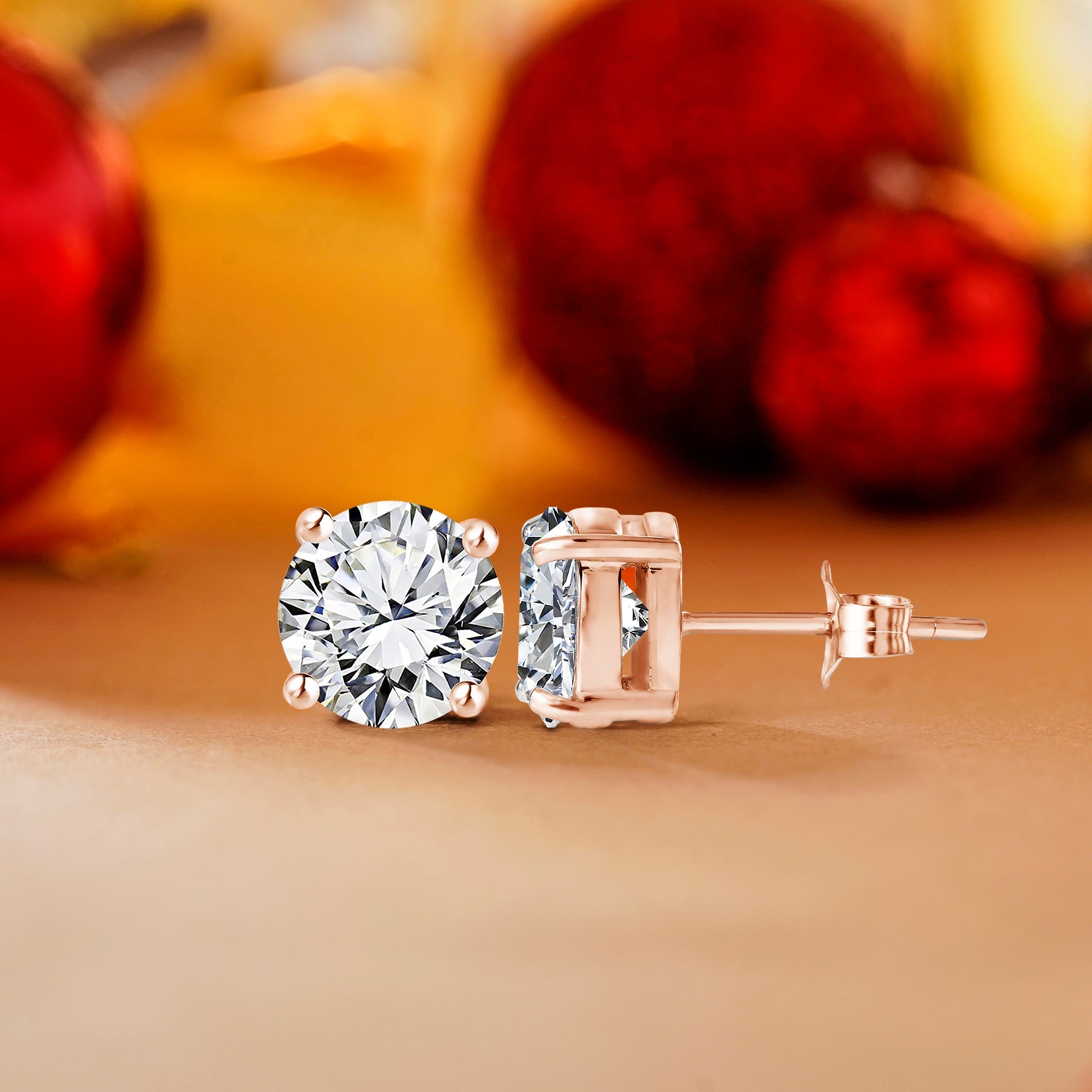 JeenMata 4 Prong 0.5 Carat Round Shaped Moissanite Solitaire Stud Earrings in 18k Rose Gold Plating for Women