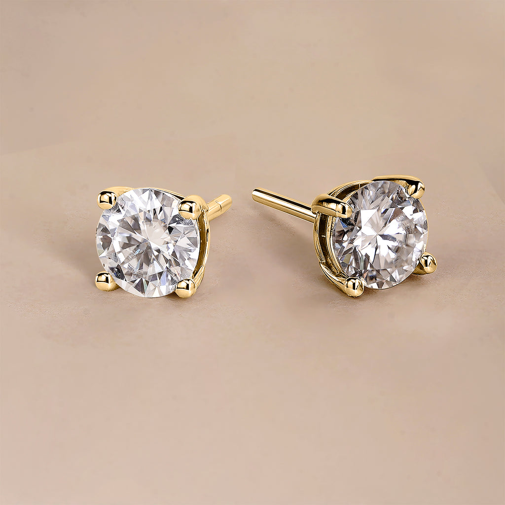 JeenMata Lab Grown Diamond Earrings 1.25 Carat Round Cut 18K Yellow Gold Plated Solitaire Studs for Women