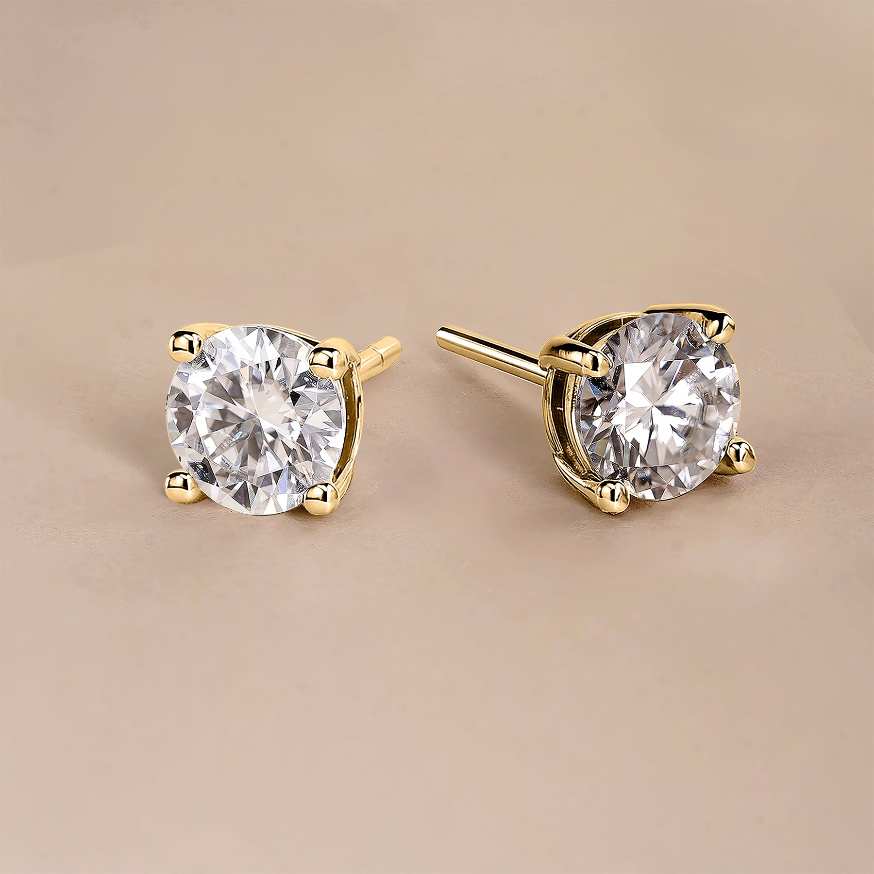 JeenMata Lab Grown Diamond Earrings 1.25 Carat Round Cut 18K Yellow Gold Plated Solitaire Studs for Women