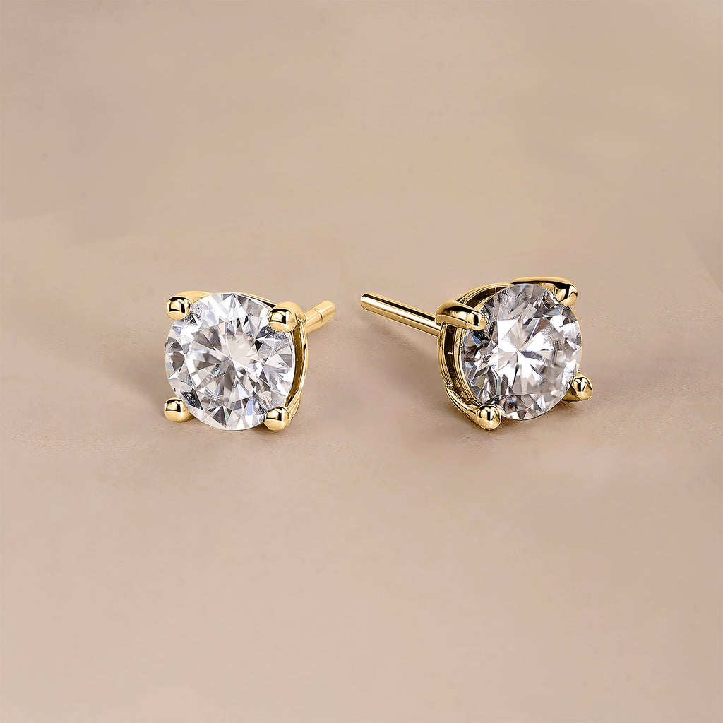 JeenMata Lab Grown Diamond Earrings 0.75 Carat Round Cut 18K Yellow Gold Plated Solitaire Studs for Women