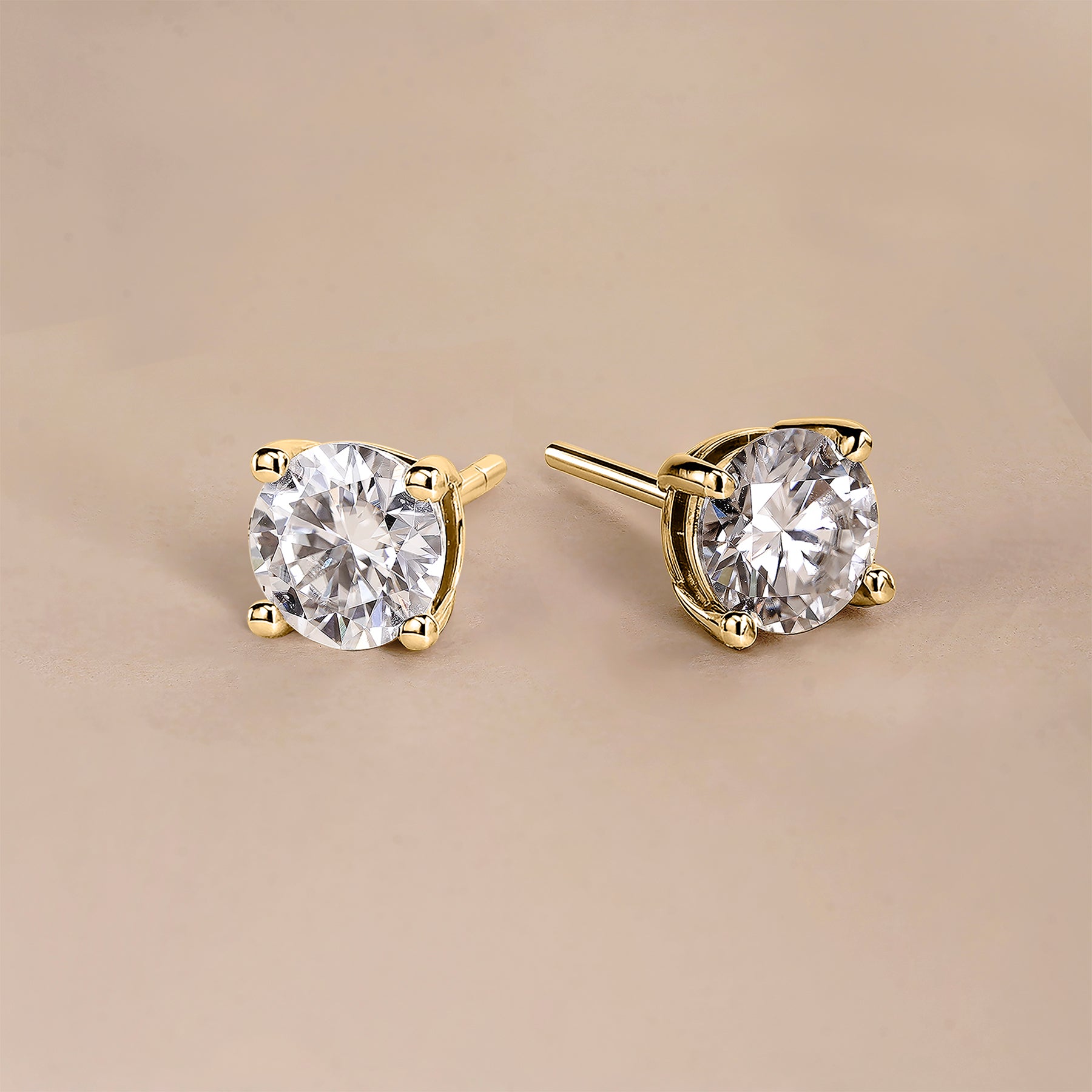 JeenMata Lab Grown Diamond Earrings 0.75 Carat Round Cut 18K Yellow Gold Plated Solitaire Studs for Women
