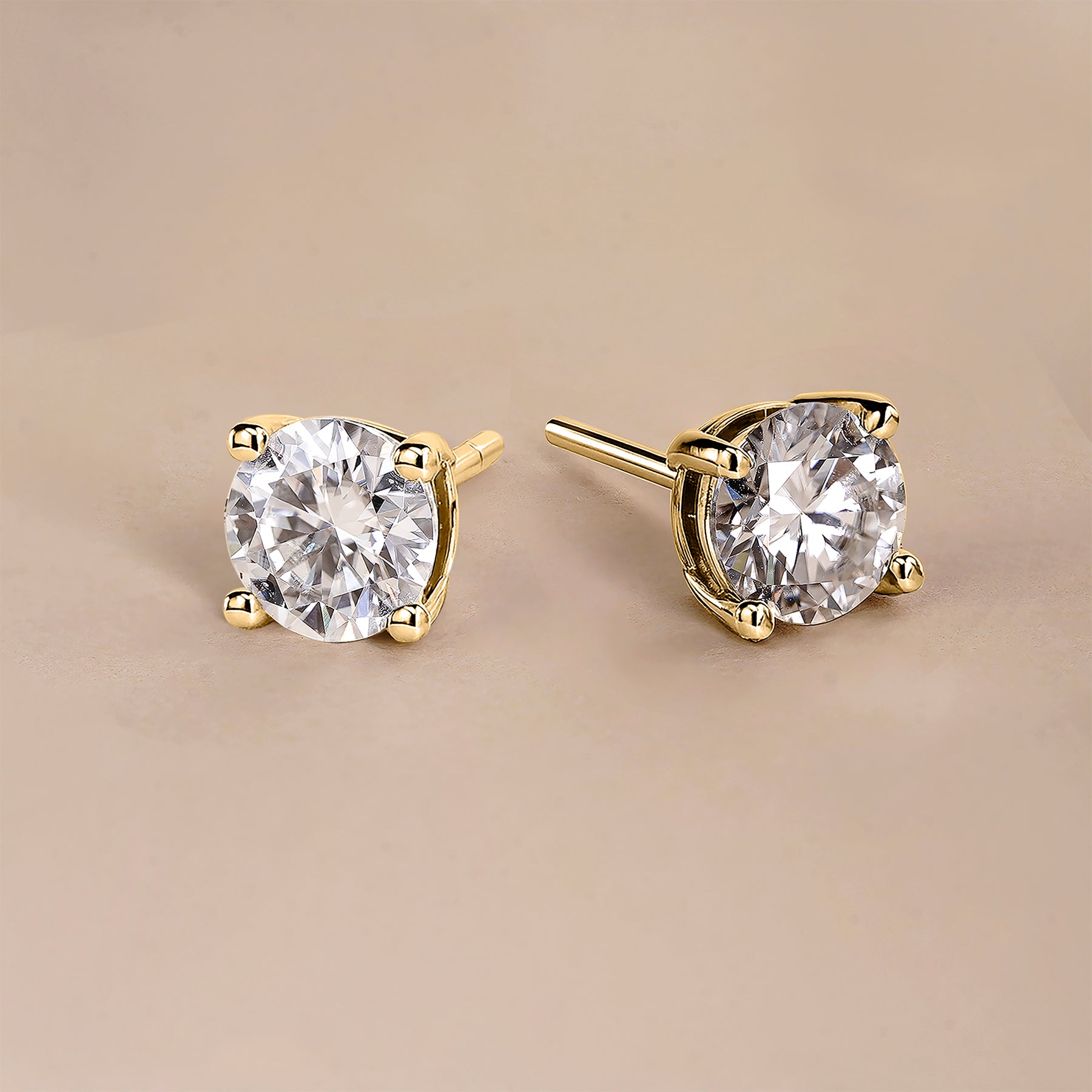 JeenMata Lab Grown Diamond Earrings 1 Carat Round Cut 18K Yellow Gold Plated Solitaire Studs for Women