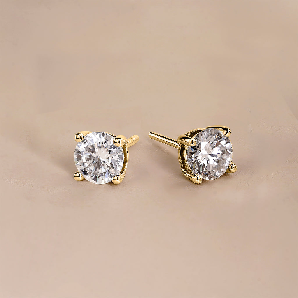 JeenMata Lab Grown Diamond Earrings 0.50 Carat Round Cut 18K Yellow Gold Plated Solitaire Studs for Women