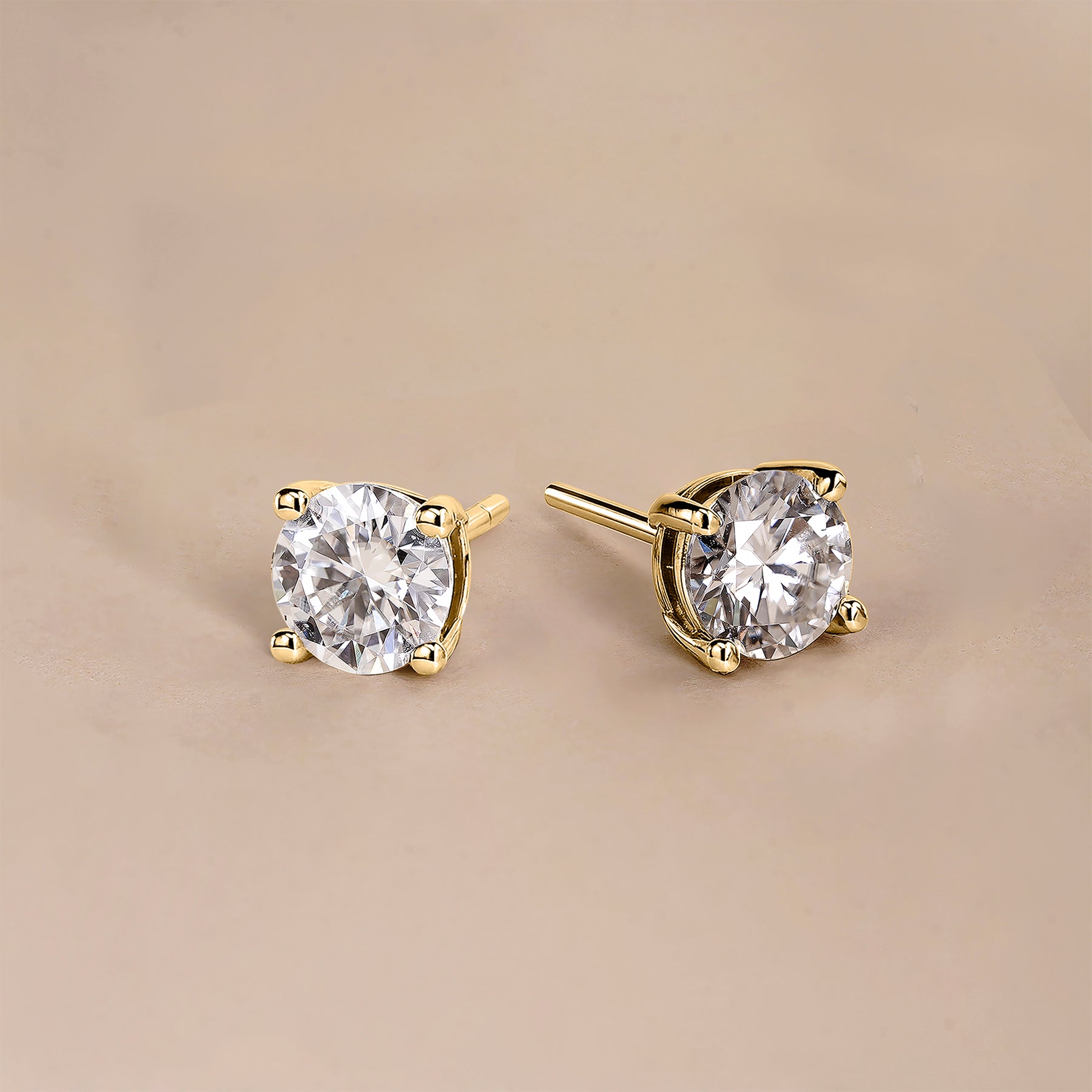 JeenMata Lab Grown Diamond Earrings 0.50 Carat Round Cut 18K Yellow Gold Plated Solitaire Studs for Women