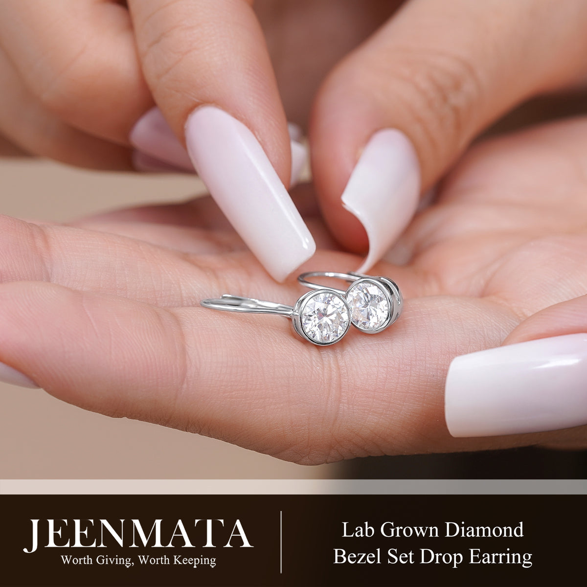 JeenMaJeenMata 0.75 Carat Lab Grown Diamond Bezel Set Leverback Drop Earring - in 18K White Gold Plating Earrings for Women, Gift for Girlfriend, Mother, Herta 0.75 Carat Lab Grown Diamond Bezel Set Leverback Drop Earrings 18K White Gold Plating for Women
