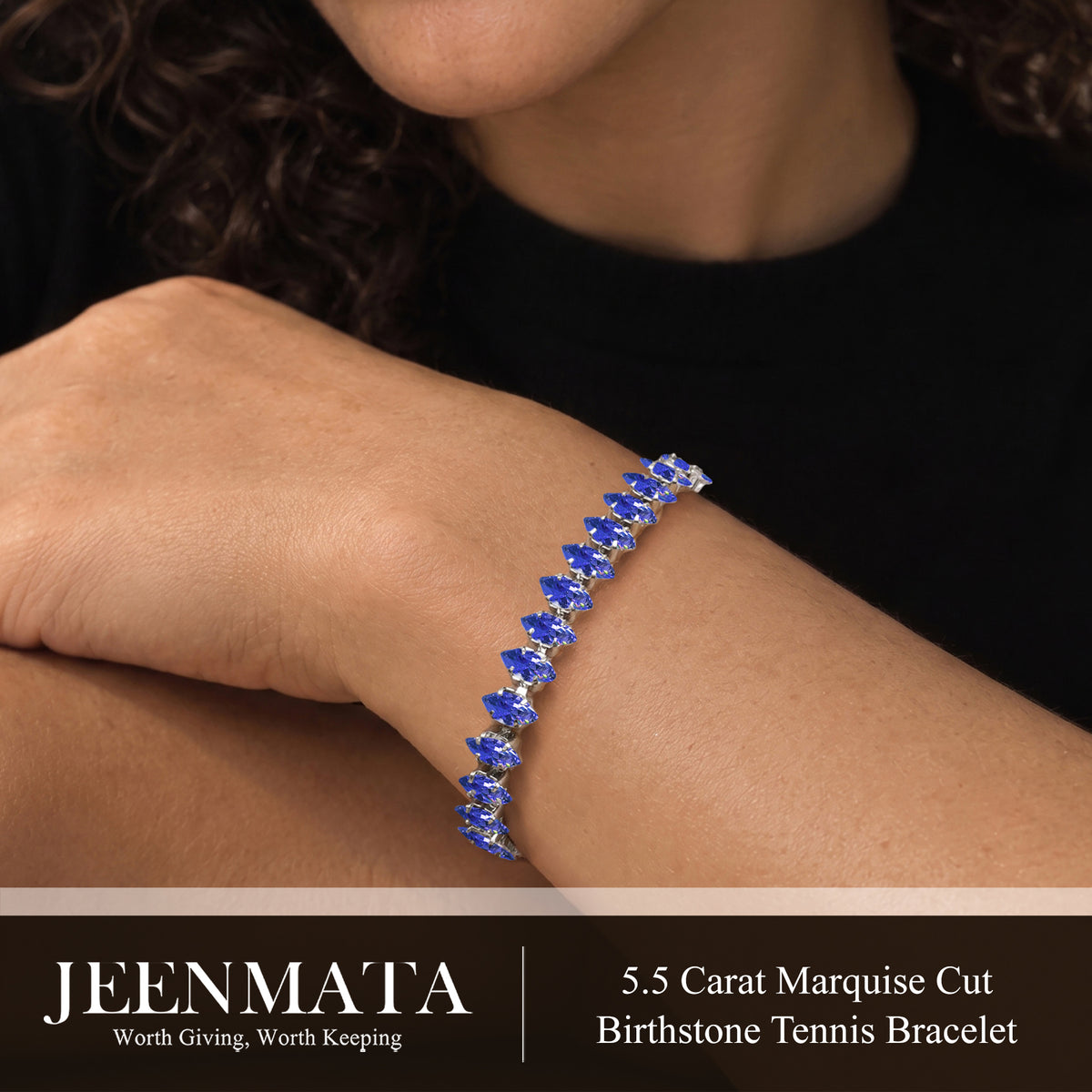 JeenMata 5.5 Carat June Alexandrite - Marquise Cut Birthstone Tennis Bracelet Eternity Design - White Gold Plating, Female, Adult