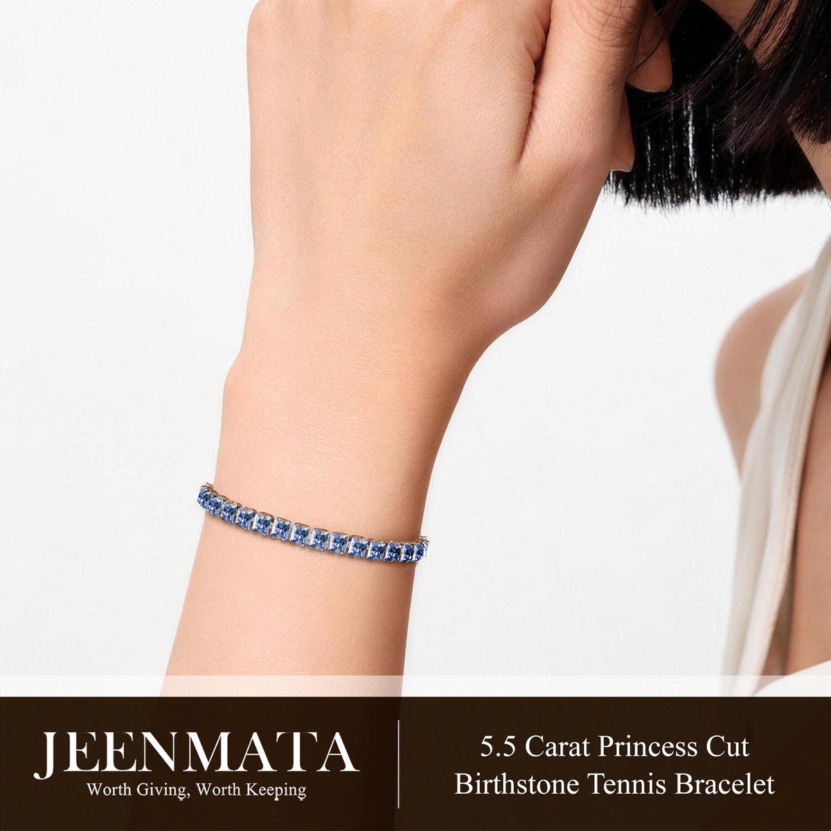 JeenMata 5.5 TCW June Alexandrite - Princess Cut Birthstone Tennis Bracelet for Women Eternity Design - White Gold Plating, Birthday, Anniversary, Valentine's Day Gift