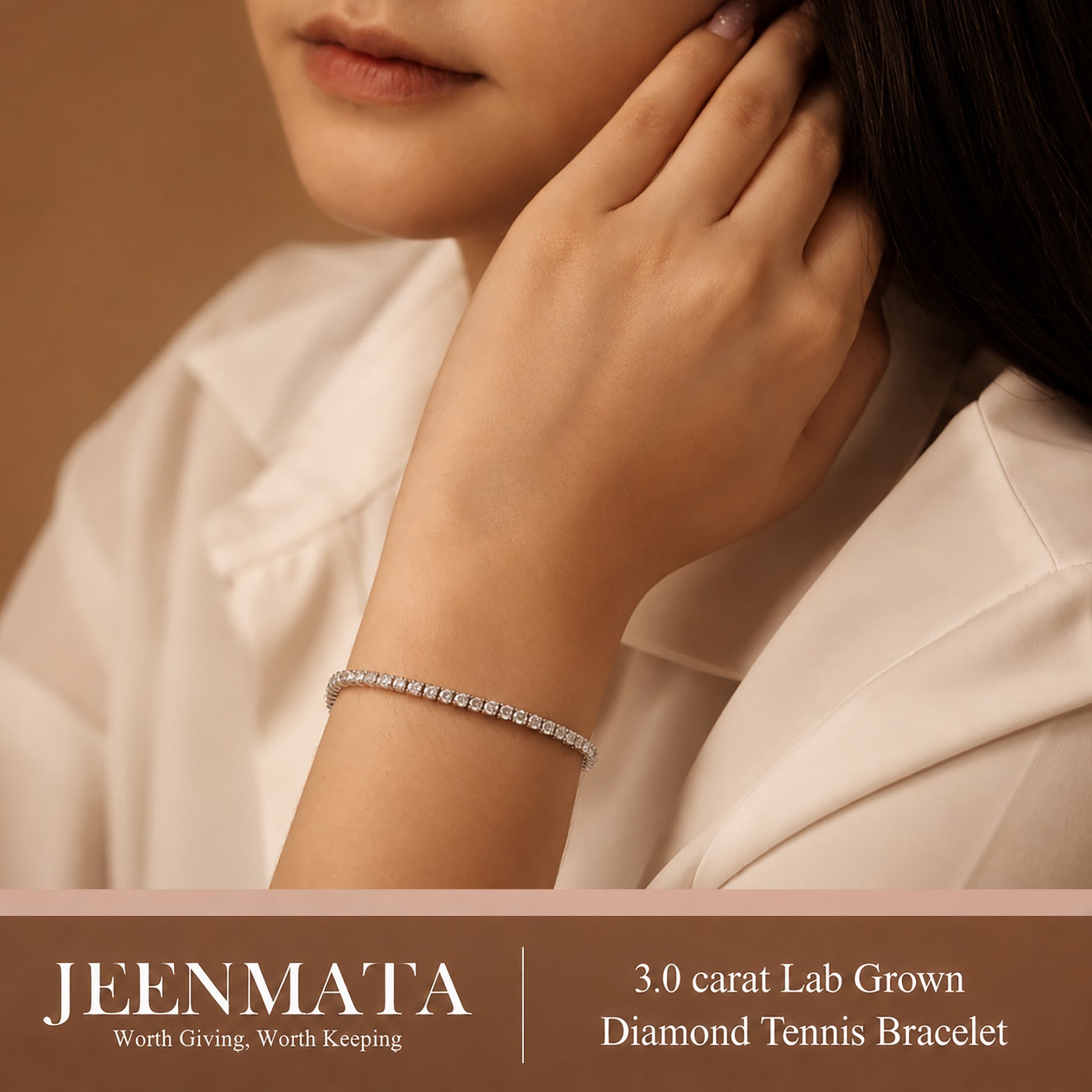 JeenMata 3 Carat Lab Grown Diamond Tennis Bracelets - 18K White Gold Plating for Women Eternity Design Bracelet