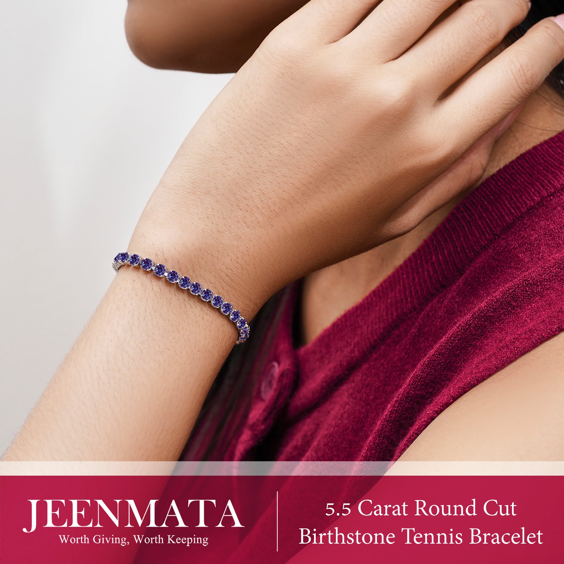 JeenMata 5.5 Carat June Alexandrite - Round Cut Birthstone Tennis Bracelet Eternity Design - White Gold Plating, Female, Adult