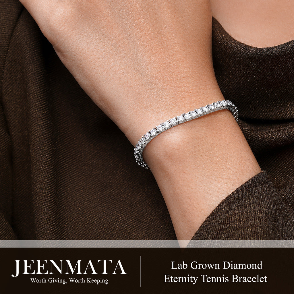 JeenMata 3 Carat Lab Grown Diamond Tennis Bracelets - 18K White Gold Plating for Women Eternity Design Bracelet