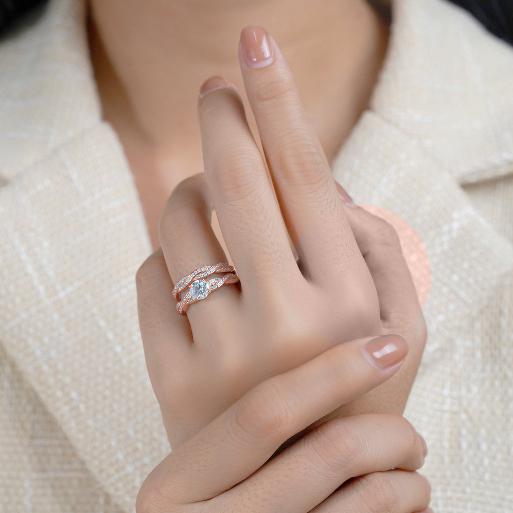 Certified 1 Carat Round Lab Diamond Bridal Set - Infinity Ring