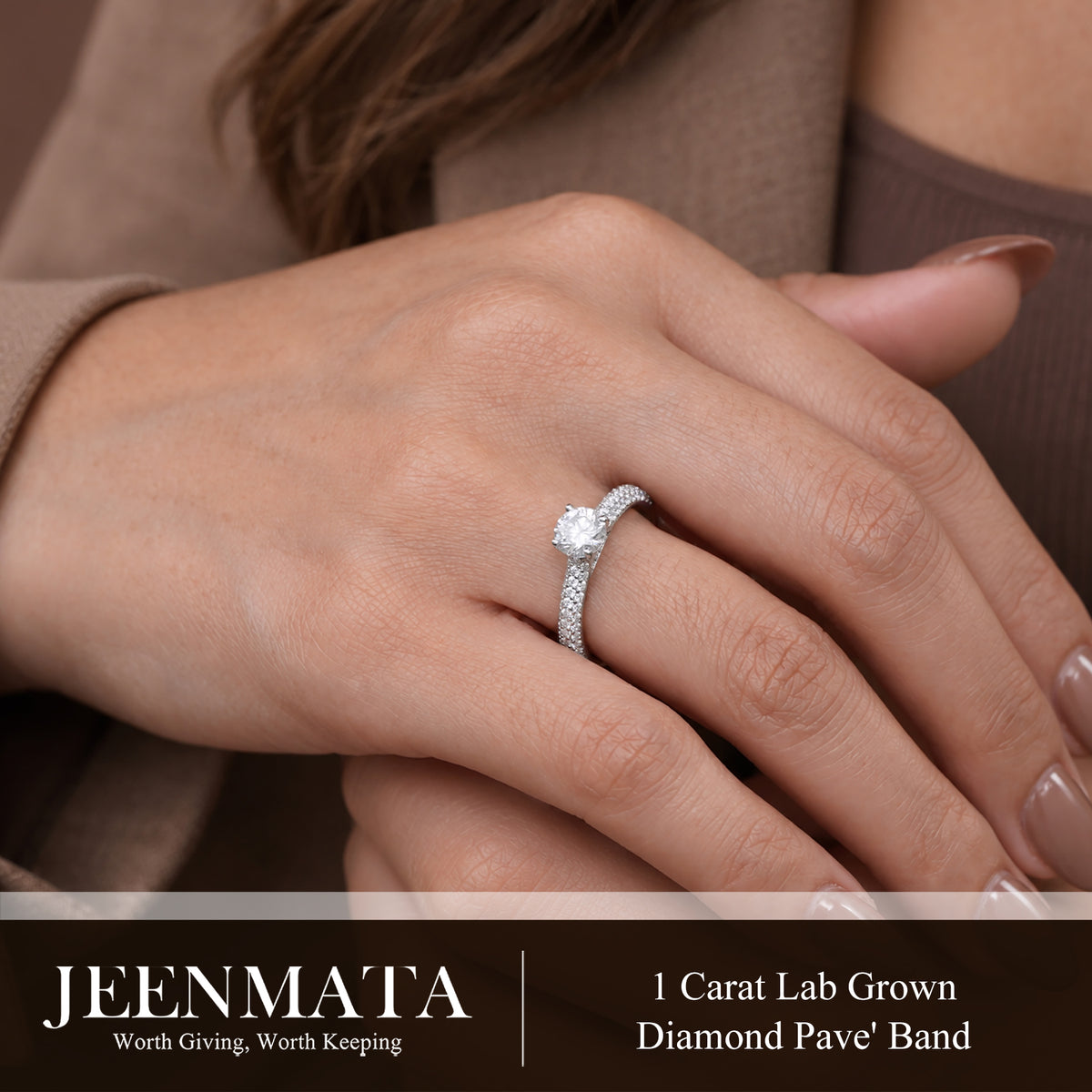 JeenMata 1 Carat Round Brilliant Cut Lab Grown Diamond Micro Pave Set Engagement Ring - Vintage Style Promise Ring in 18K White Gold Plating for Women