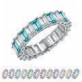 JeenMata 10 Carat Emerald Cut March Birthstone - Multicolor Eternity Wedding Band - Aquamarine & Cubic Zirconia Rings in 18K White Gold Plating for Women