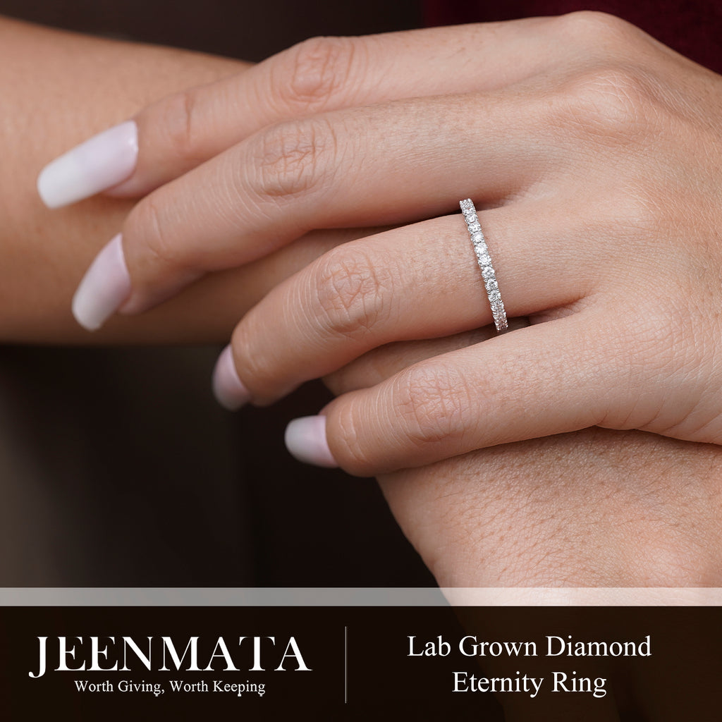 JeenMata Lab Grown Diamond Eternity Ring - Timeless Promise Gift for Women - in 18K White Gold Plating Wedding Rings