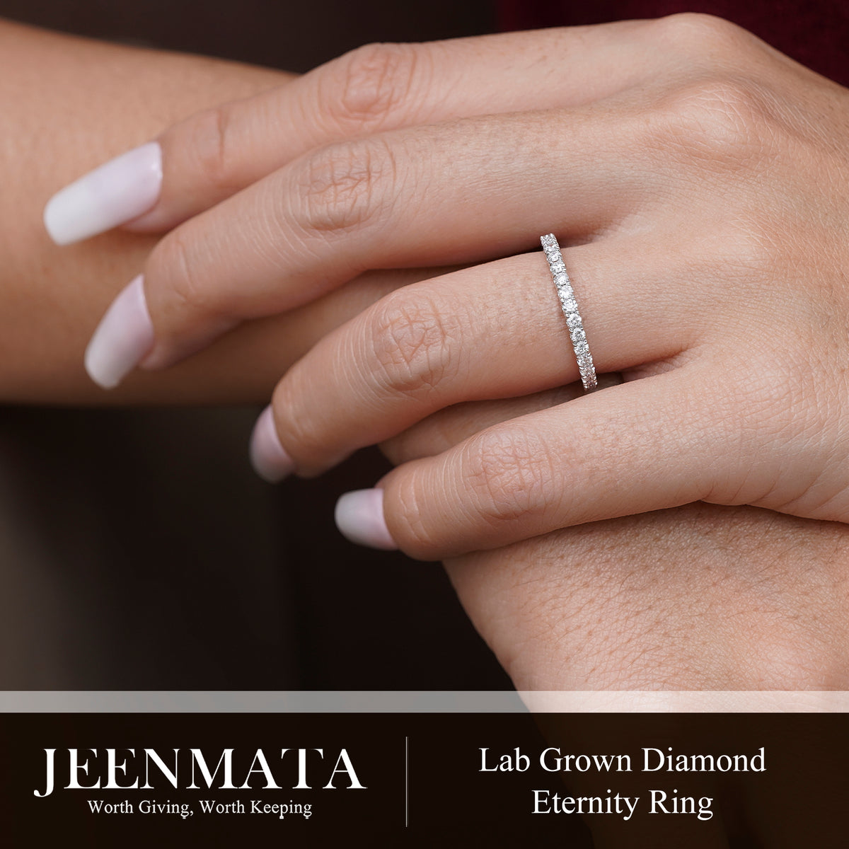 JeenMata Lab Grown Diamond Eternity Ring - Timeless Promise Gift for Women - in 18K White Gold Plating Wedding Rings