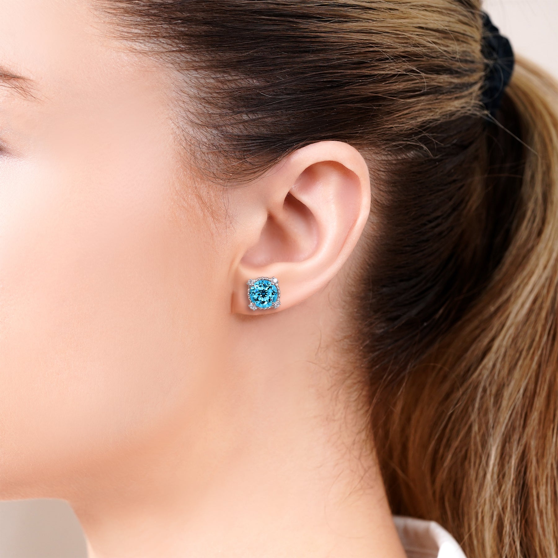 JeenMata 3.5 Carat Round Cut December Birthstone Stud Earrings - Halo Milgrain Earrings in 18K White Gold Plating for Women