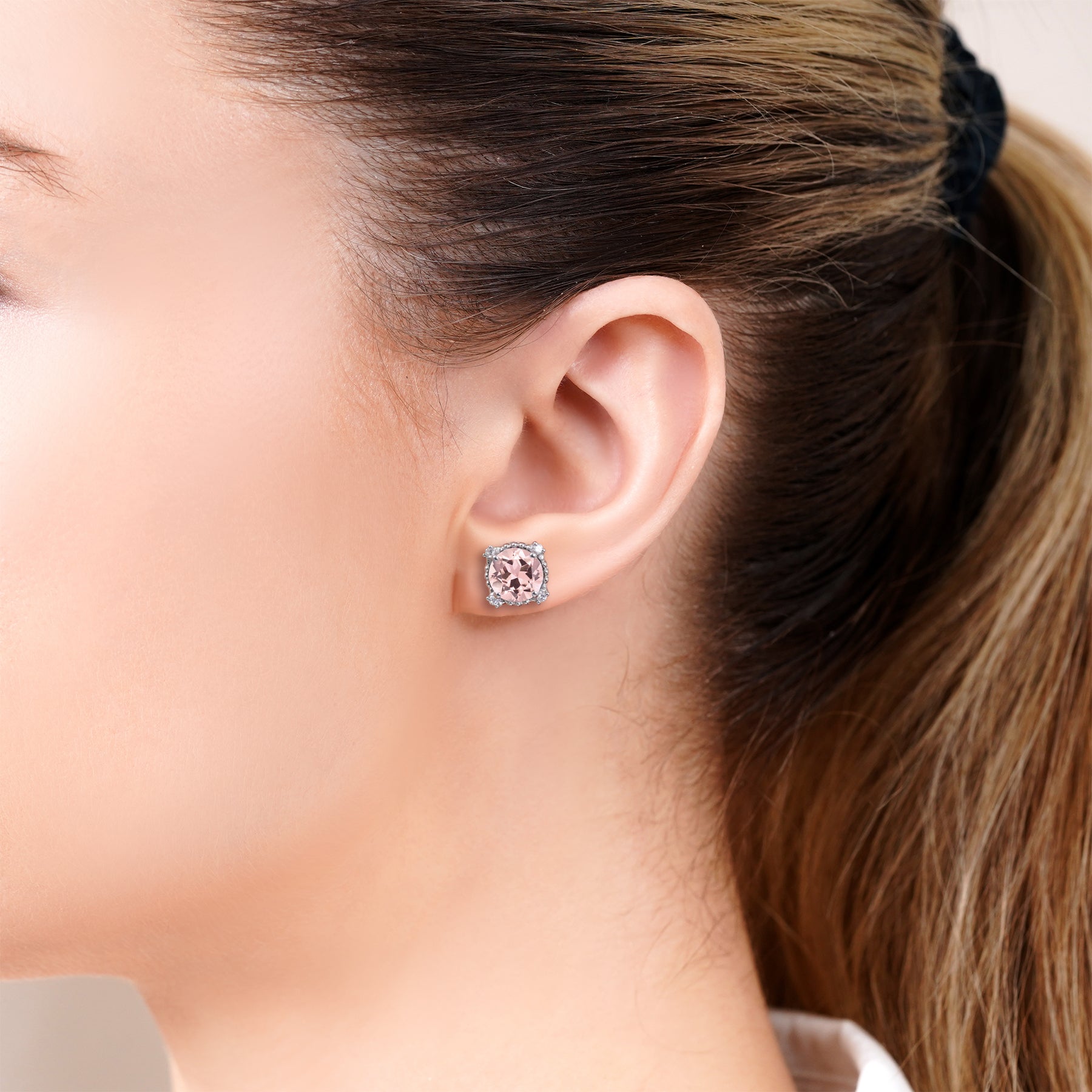 JeenMata 3.5 Carat Round Cut October Birthstone Stud Earrings - Halo Milgrain Earrings in 18K White Gold Plating for Women