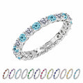 JeenMata 3.5 Carat Round Cut March Birthstone - Multicolor Eternity Wedding Band - Aquamarine & Cubic Zirconia Rings in 18K White Gold Plating for Women