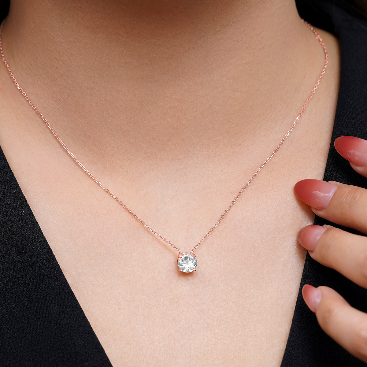 JeenMata Lab Grown Diamond 0.50 Carat Round Cut Classic Solitaire Pendant Necklace - in 18K Rose Gold Plating for Women