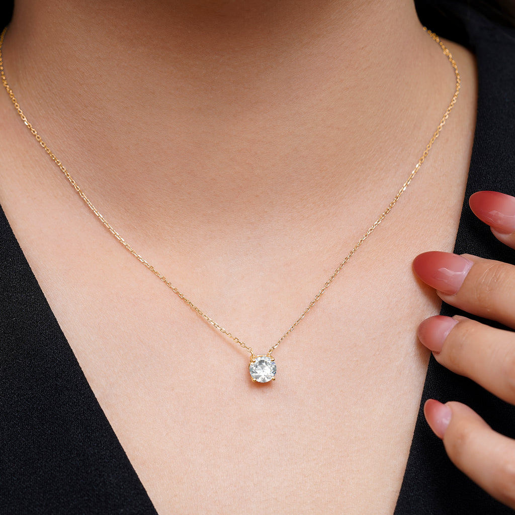 JeenMata Lab Grown Diamond 0.75 Carat Round Cut Classic Solitaire Pendant Necklace - in 18K Yellow Gold Plating for Women