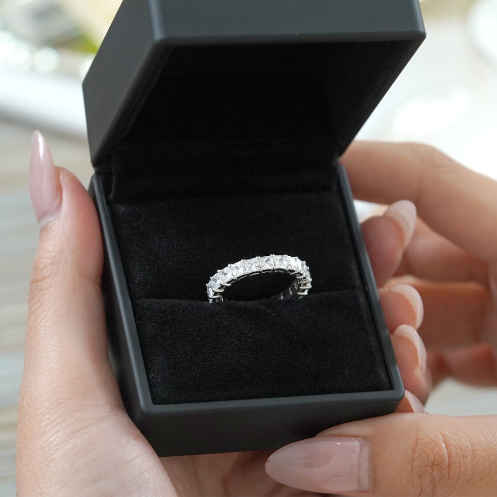 JeenMata 3.5 Carat Princess Cut Moissanite Eternity Wedding Band - Classic Prong Style Wedding Ring in White Gold Plating for Women