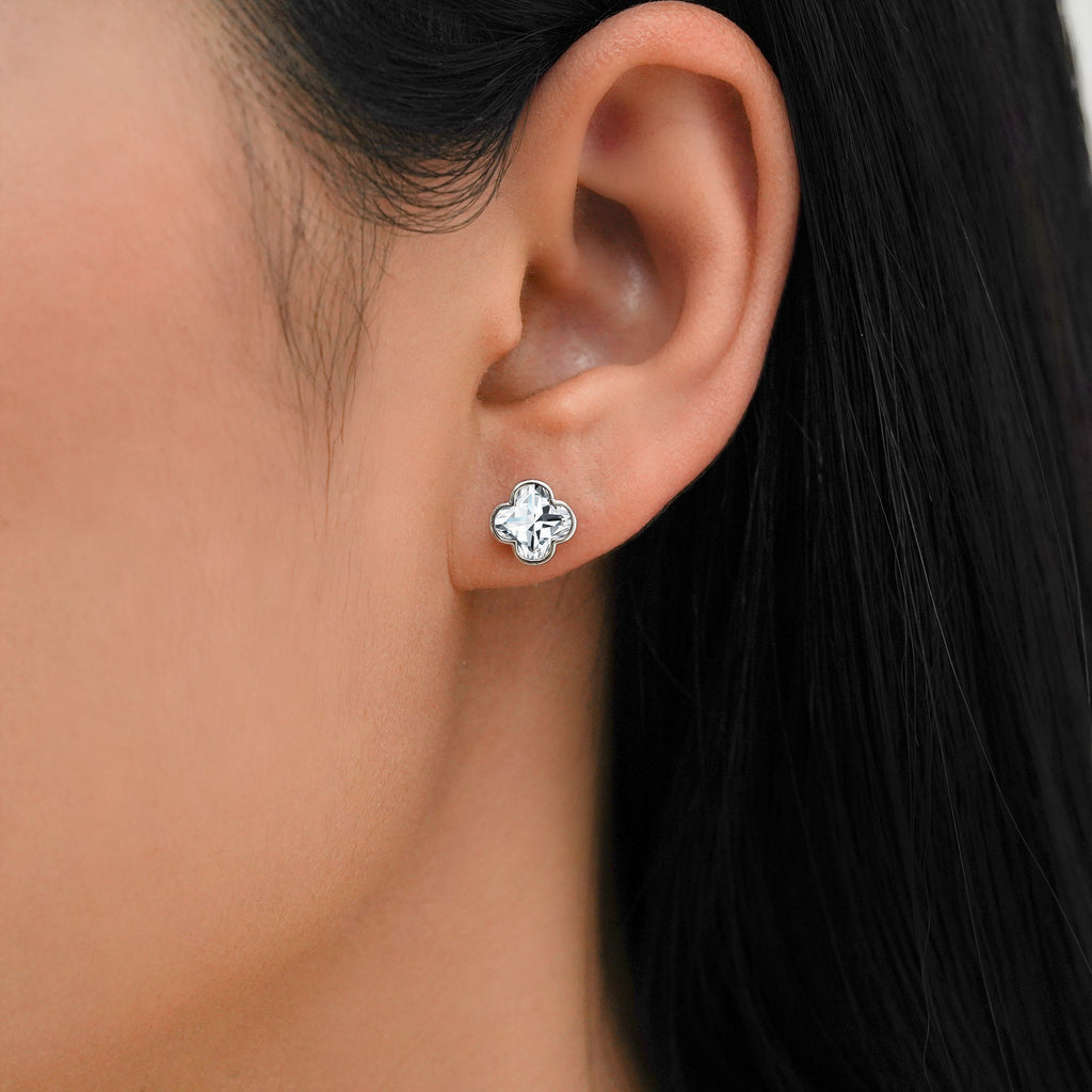 JeenMata 2 Carat Danity Flower Moissanite Stud - Floral Cut Earrings in 18K White Gold Plating for Women