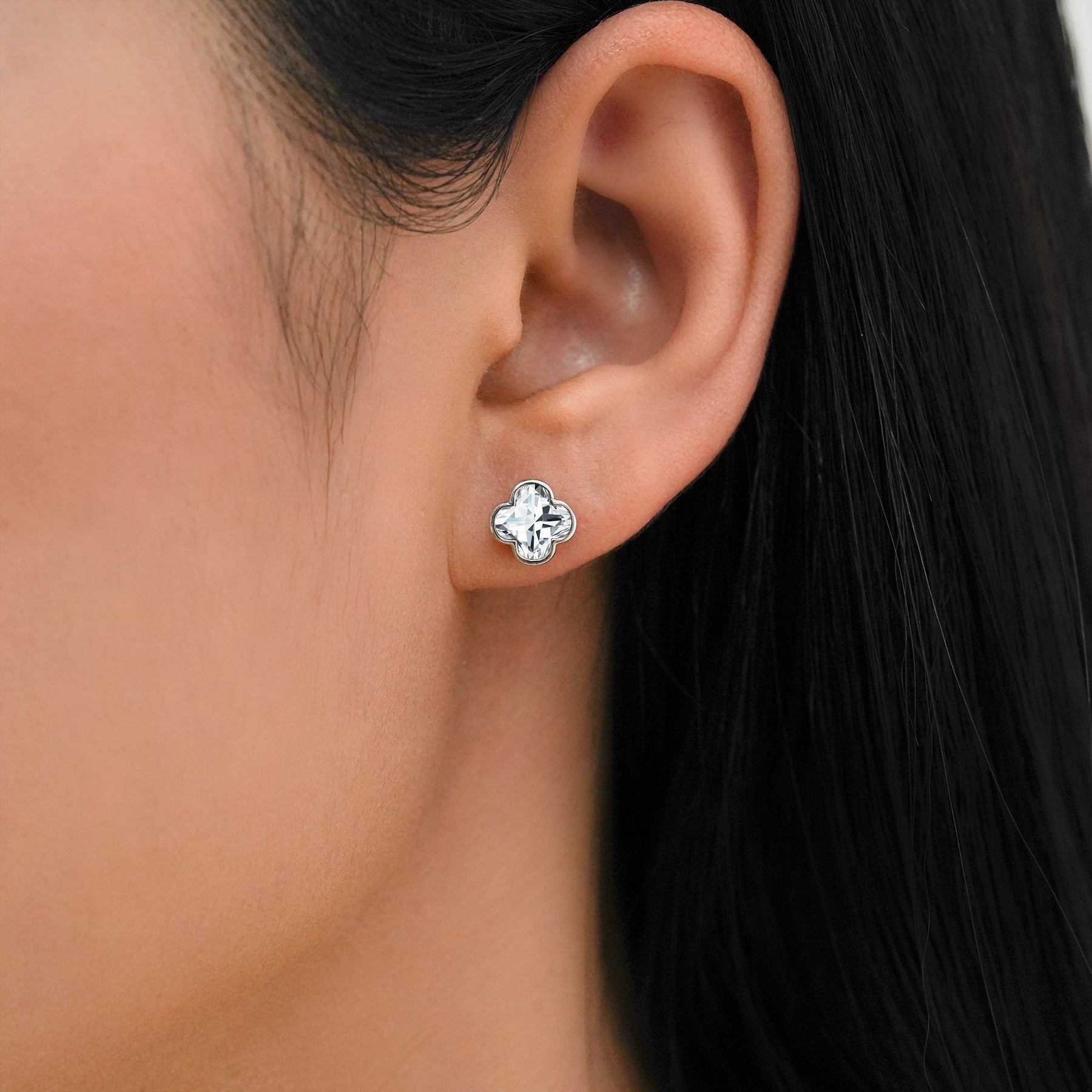 JeenMata 2 Carat Danity Flower Moissanite Stud - Floral Cut Earrings in 18K White Gold Plating for Women