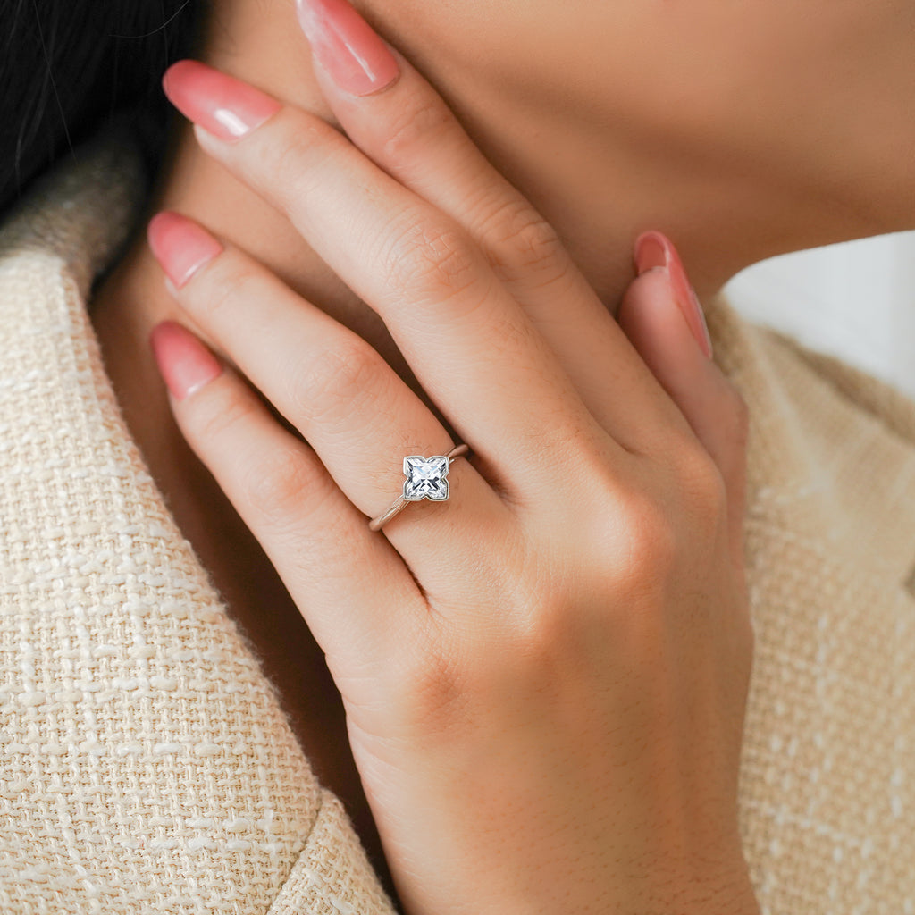 JeenMata 1 Carat Flower Inspired Moissanite Engagement Ring - 18K White Gold Plating Promise Ring for Women