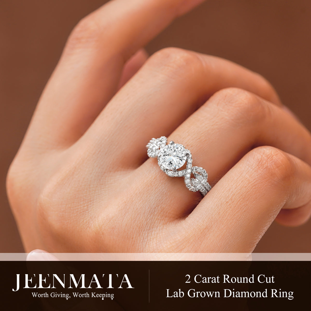 JeenMata 2 Carat Round Brilliant Cut Lab Grown Diamond - Engagement Rings in 18K White Gold Plating for Women