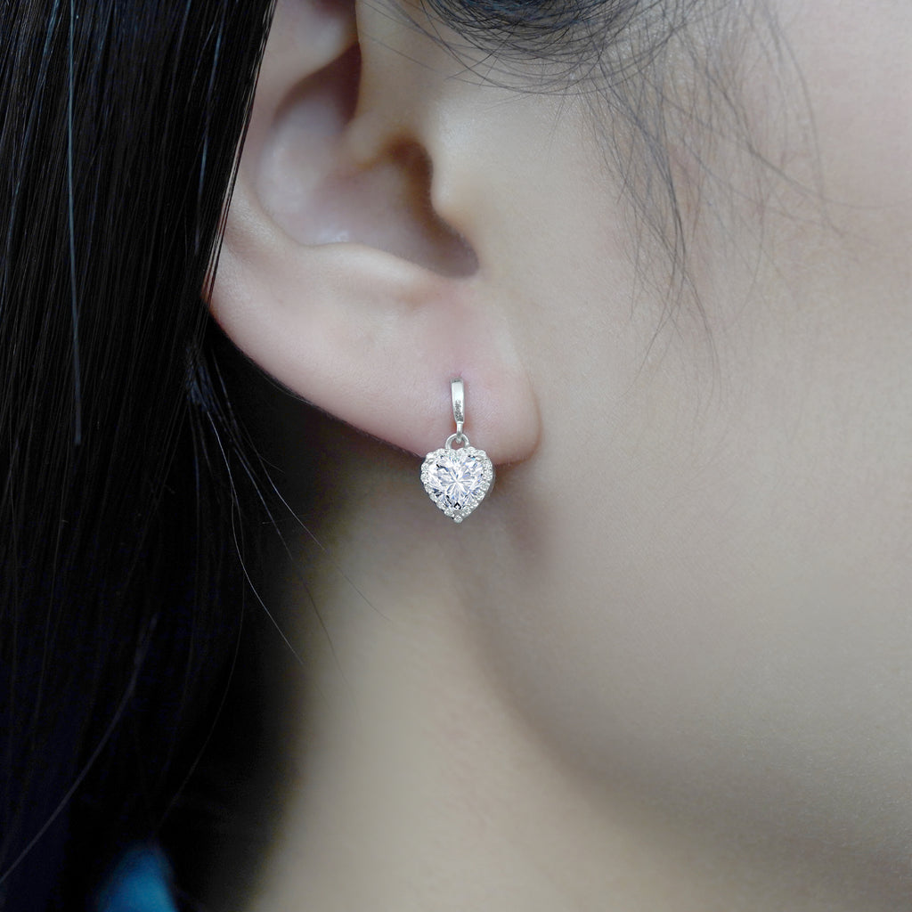 JeenMata Forever Heart 1.25 Carat - Moissanite - April Earrings in 18K White Gold Plating over Silver