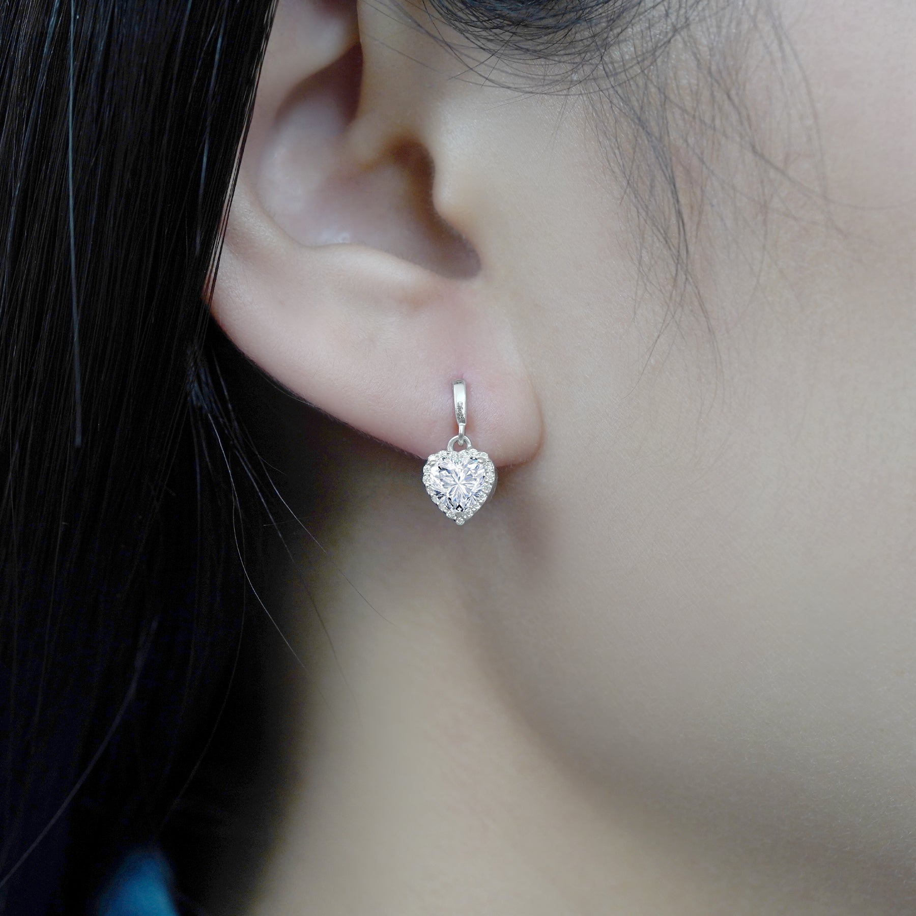 JeenMata Forever Heart 1.25 Carat - Moissanite - April Earrings in 18K White Gold Plating over Silver